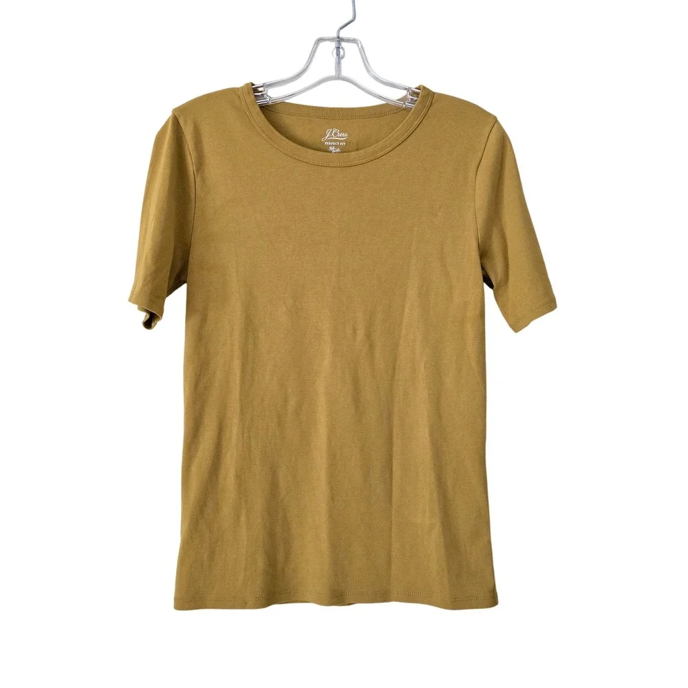 J.Crew Perfect Fit Short Sleeve T-Shirt Mustard‎ Yellow Cotton Knit Size Medium